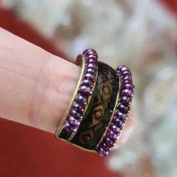 Coldwater Creek Half Hoop Beaded Aztec Pattern Earrings - Picture 5 of 8